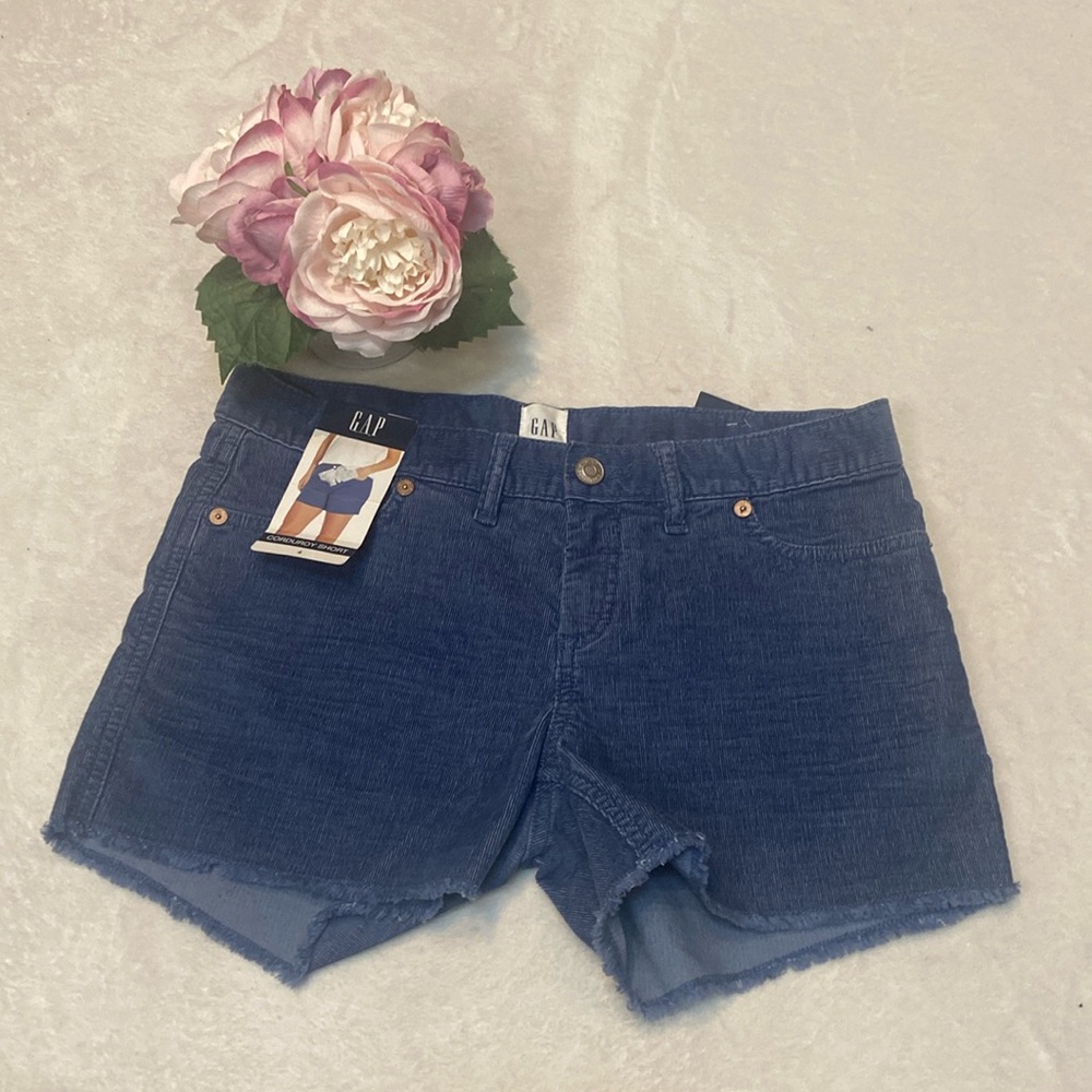 GAP NWT Size 4 Ocean Blue Mid Rise Frayed Hem Corduroy Shorts